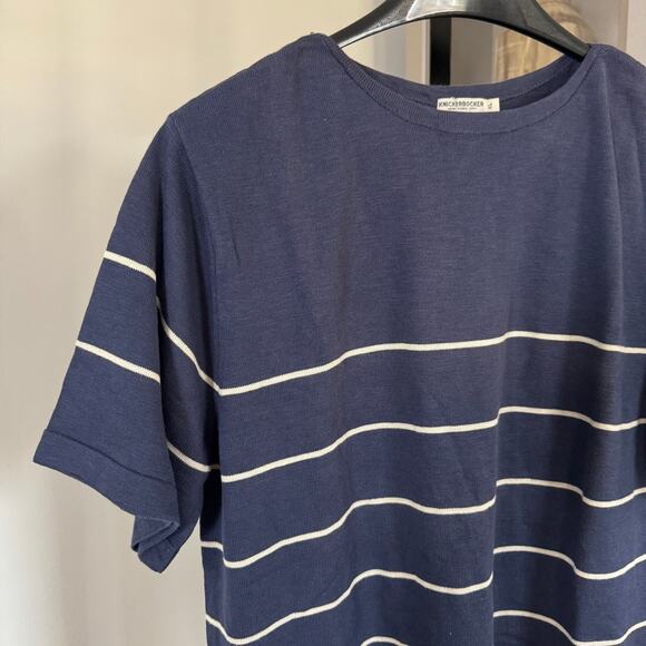 Knickerbocker Flamme Dock Knit Short Sleeve Shirt S NEW Striped Navy Cotton Crew - Picture 2 of 7